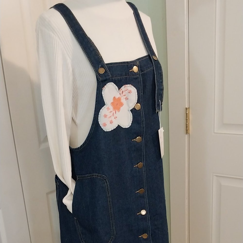 2945 Size Large Blue Jean Appliqued Jumper, 100% Cotton - Picture 1 of 12